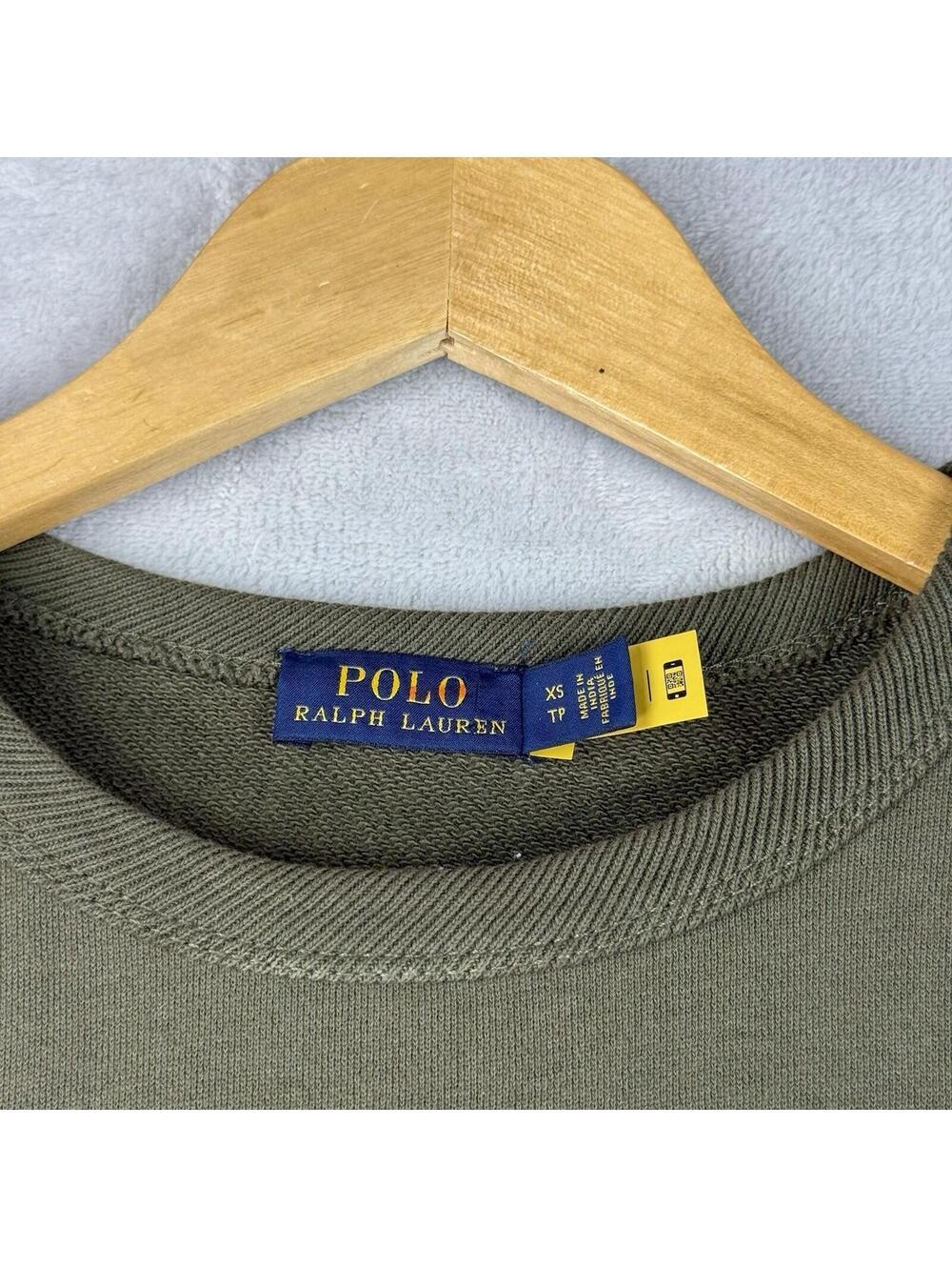 Polo Ralph Lauren Sweatshirt Olive Sequin Logo Crewneck Pullover Women XS Preppy - Picture 4 of 9